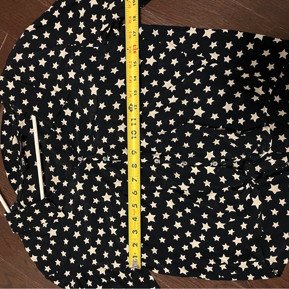 ZARA Navy Blue Black White Star Print Crop Blouse w Tie Sz Med - Picture 5 of 7